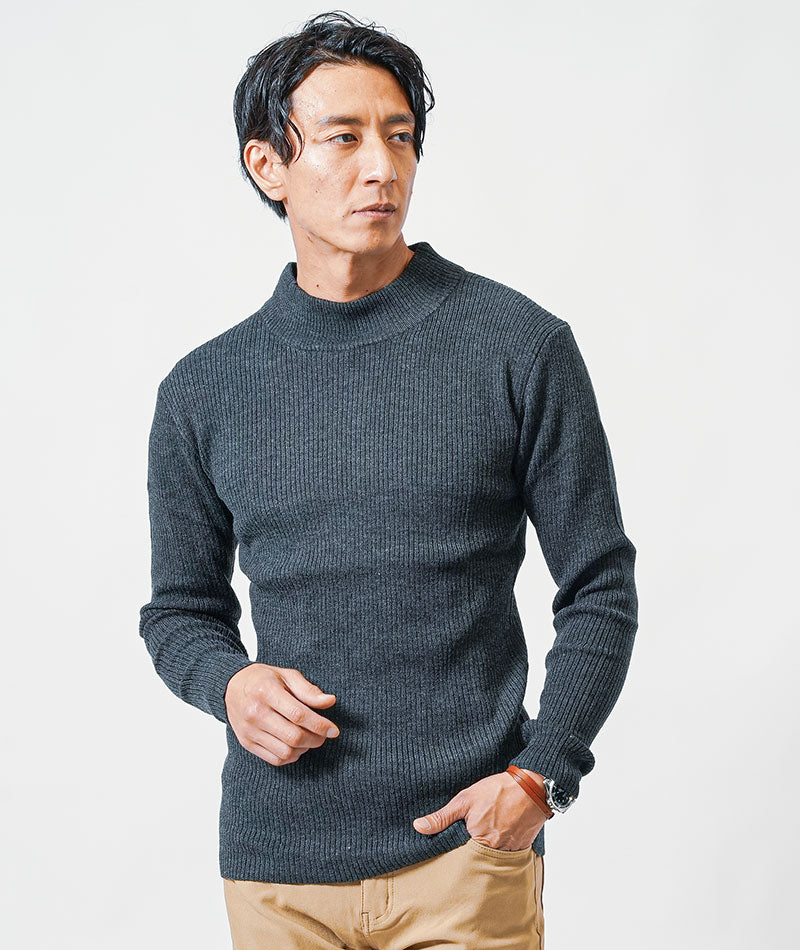 リブ編みスリムハイネックニット Biz
