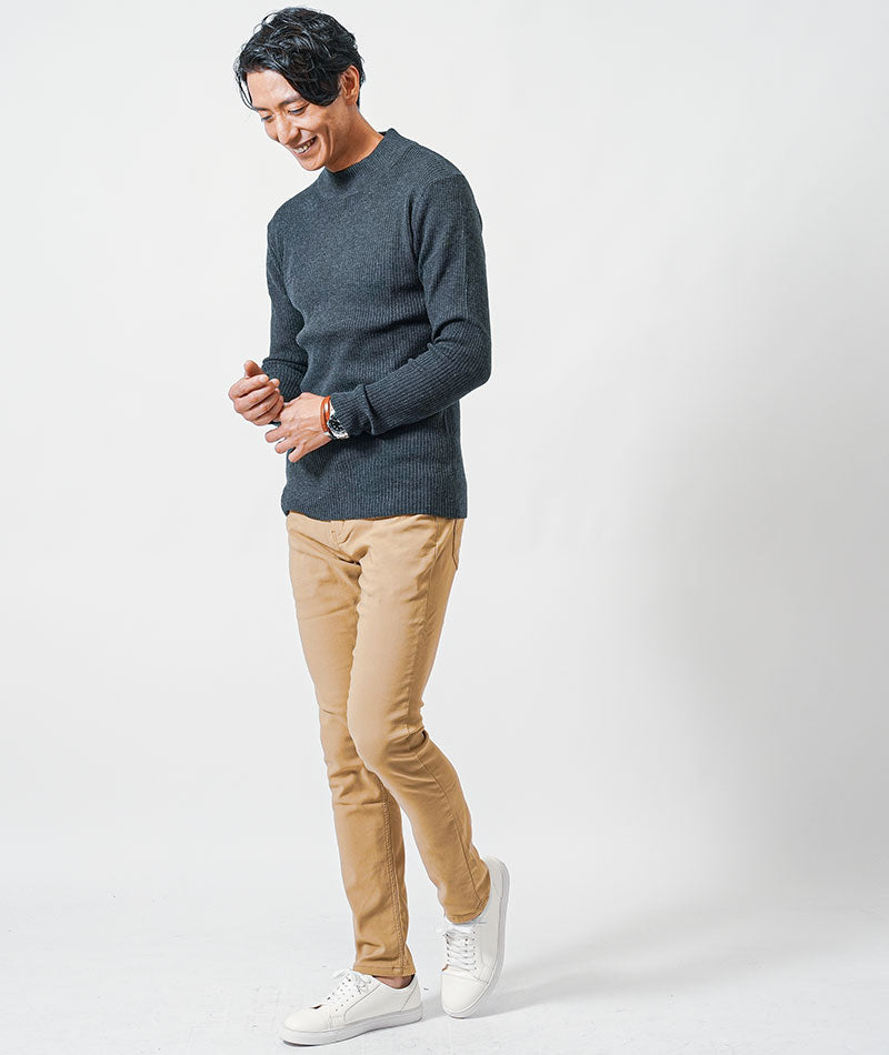 リブ編みスリムハイネックニット Biz