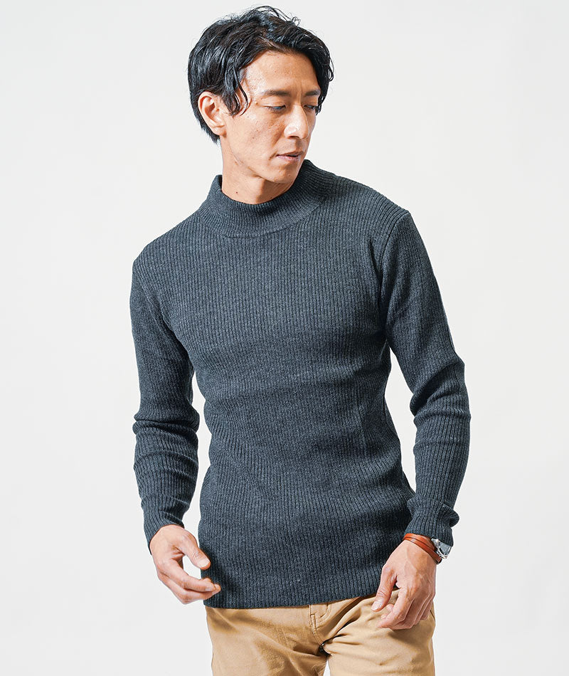 リブ編みスリムハイネックニット Biz