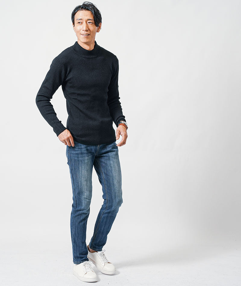 リブ編みスリムハイネックニット Biz