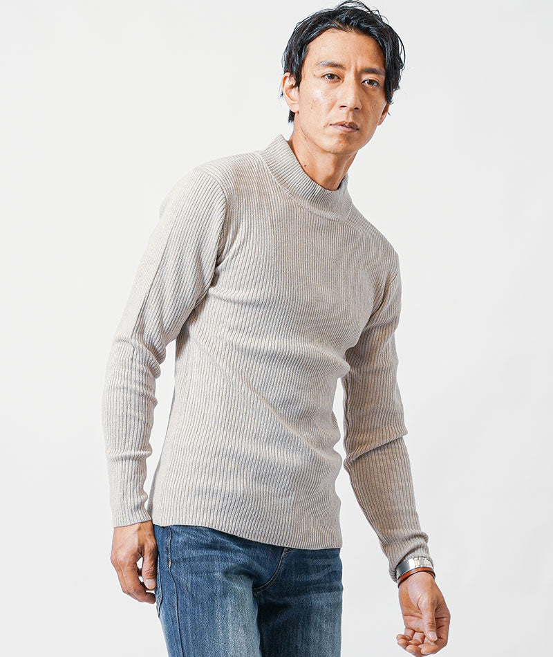 リブ編みスリムハイネックニット Biz