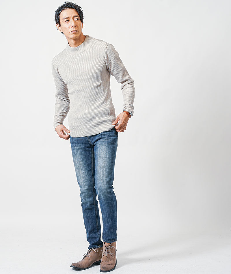 リブ編みスリムハイネックニット Biz