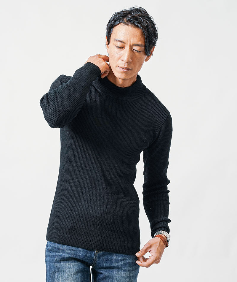 リブ編みスリムハイネックニット Biz
