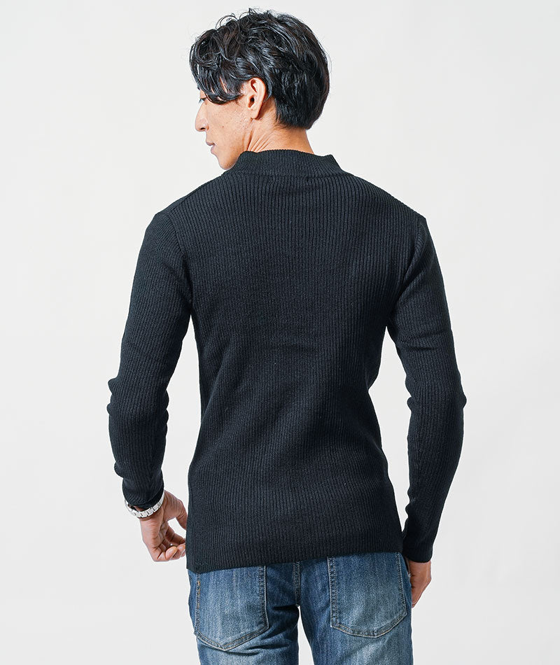リブ編みスリムハイネックニット Biz