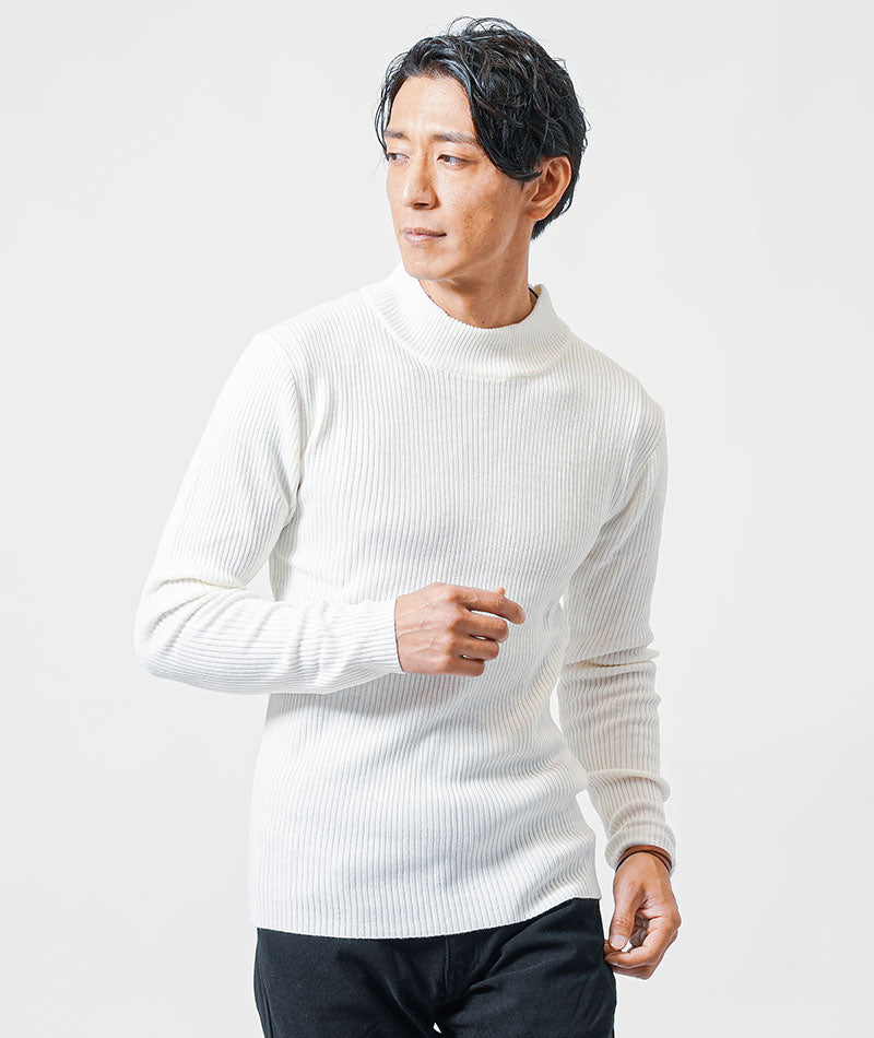 リブ編みスリムハイネックニット Biz