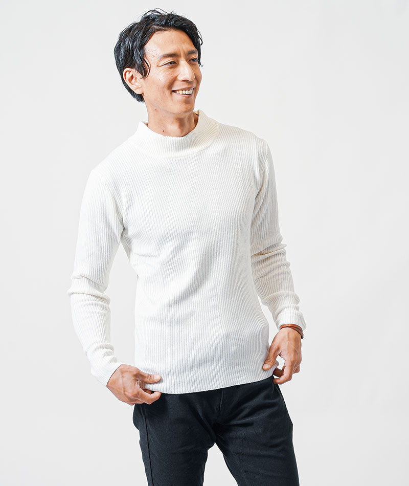 リブ編みスリムハイネックニット Biz