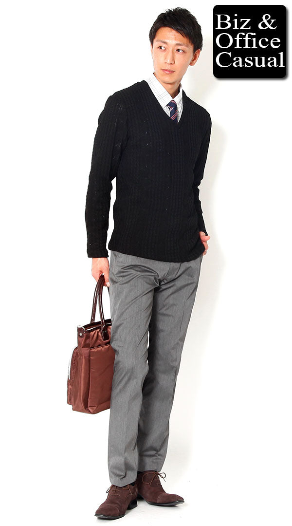 ブラックニットセーター×グレースラックス　biz14-15aw_2042