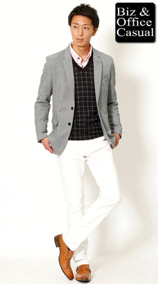 ライトブラウン・明るい茶靴×白パンツのコーデ例