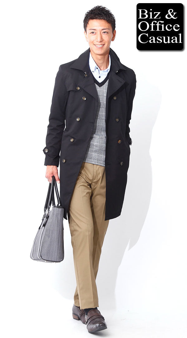 ブラックトレンチコート×ベージュスラックス　biz15-16aw_0800