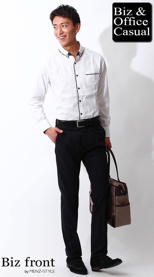 デザインホワイトシャツ×ネイビースラックス　biz15-16aw3585