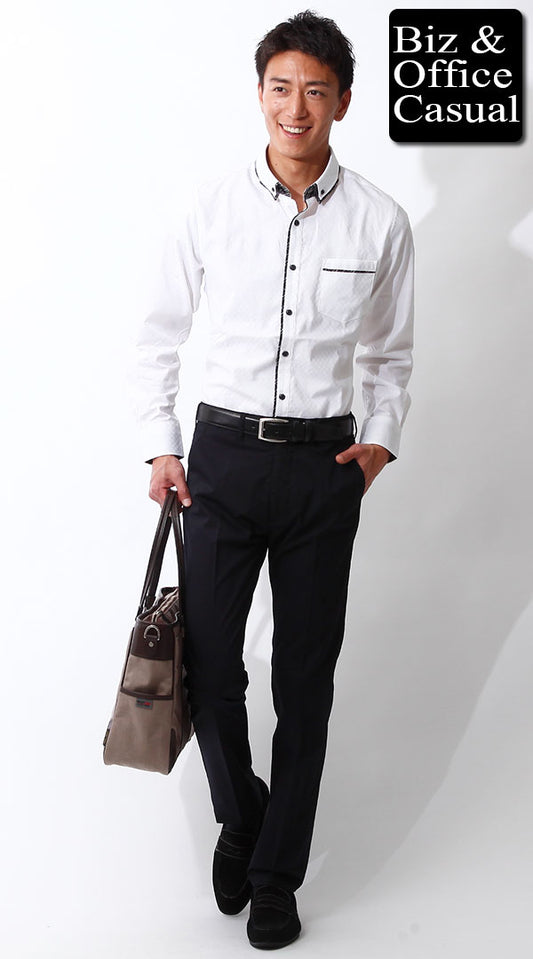 デザインホワイトシャツ×ネイビースラックス　biz15-16aw3584