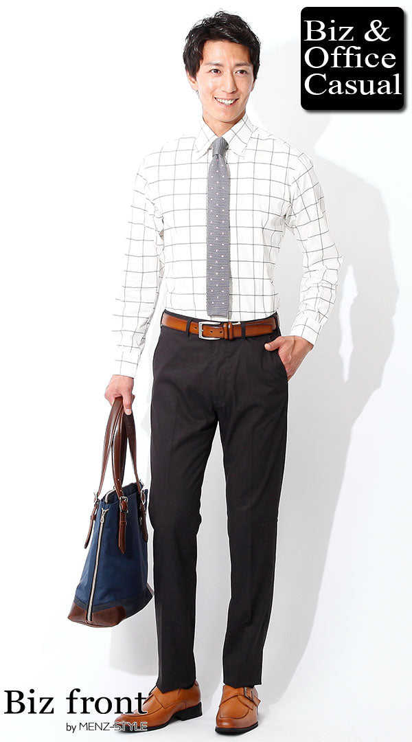 ウインドウペンチェックシャツ×ダークグレースラックス　biz16ss_3521