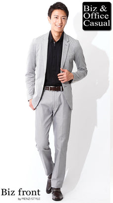 ポロシャツとジャケットのコーデ例