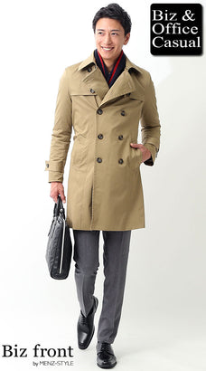 秋冬のビジネスコートとグレーパンツのコーディネート例