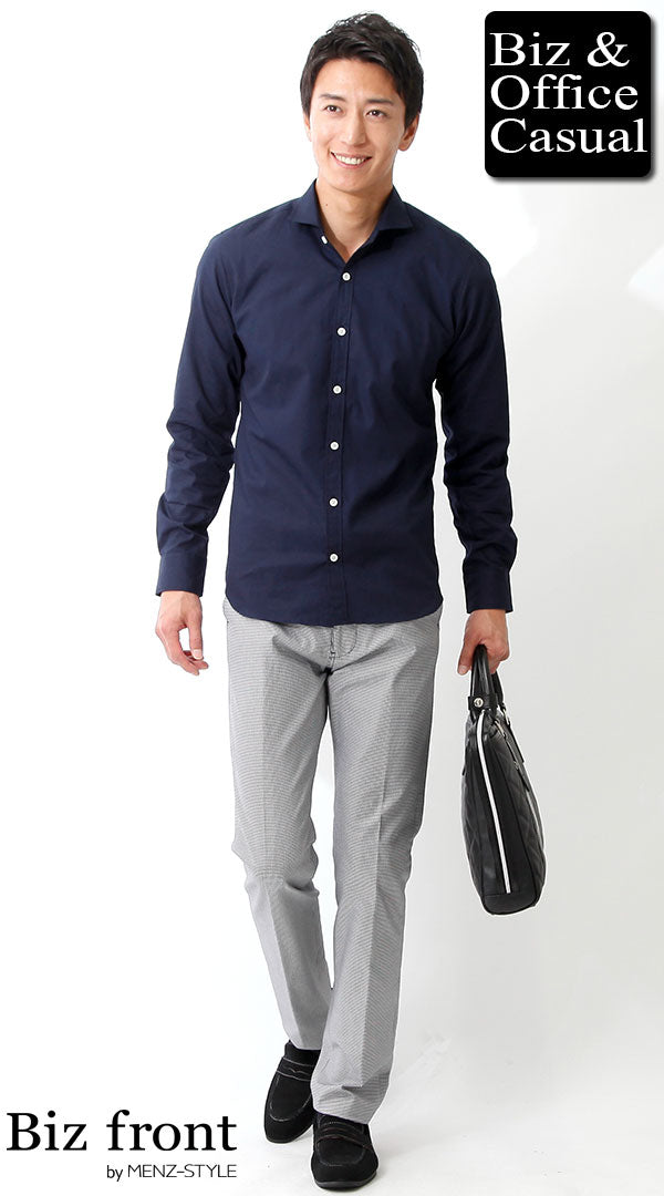 ネイビーシャツ×千鳥格子チェックパンツ biz16-17aw_1757の 