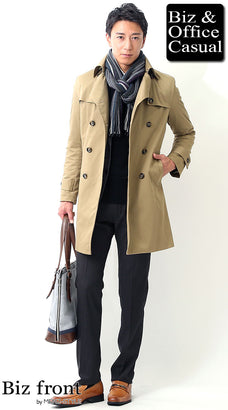 秋冬のビジネスコートとマフラーのコーディネート例