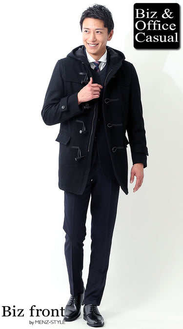 ウールコート×ネイビージャケットコーデ例