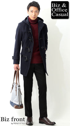 ネイビーダッフルコートのコーデ例