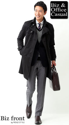 ジャケパンとコートの秋冬の通勤服コーデ例