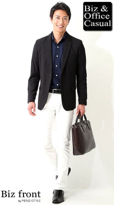 ホワイトジーンズ（デニムパンツ）とジャケットのコーデ例