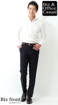 ダークブラウン・こげ茶革靴×ダークブラウン・こげ茶ベルト×ネイビー・紺パンツのコーディネート