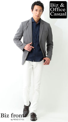 ホワイトジーンズ（デニムパンツ）とジャケットのコーデ例