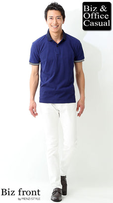 半袖ネイビーポロシャツのコーディネート