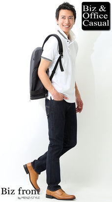 ネイビージーンズ（デニムパンツ）とポロシャツのコーデ例