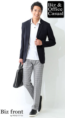 クールビズのポロシャツに合うテーラードジャケットコーデ例