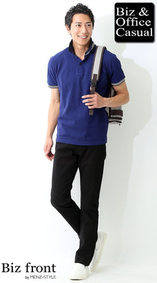 半袖ネイビーポロシャツのコーディネート