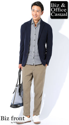 ネイビージャケット・紺ブレザーとチェックシャツのコーデ例