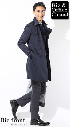 ネイビービジネスコートの40代メンズコーデ例