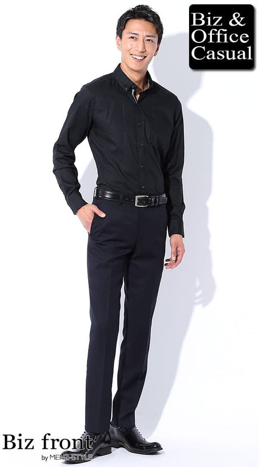 黒ワイシャツ×ネイビーパンツ　biz17-18aw_1845