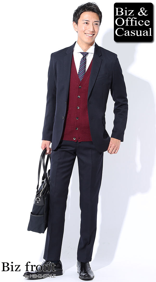 ネイビースーツ×ワインレッド・ボルドーカーディガン　biz17-18aw_1996