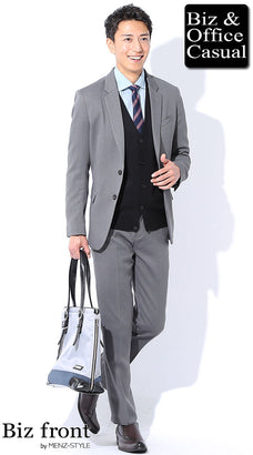 こげ茶ベルト×グレースーツコーデ例 メンズ 上品