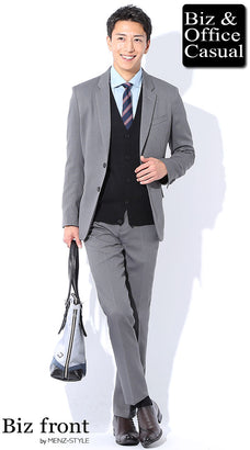 こげ茶ベルト×グレースーツコーデ例 メンズ 秋冬