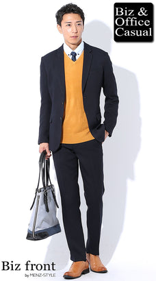 スーツ×ニット・セーターコーデ｜女性ウケのいいウォームビズの服装