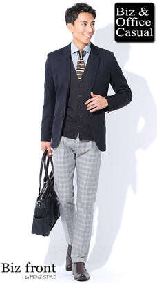 カーディガンとシャツのジャケパンコーデ例