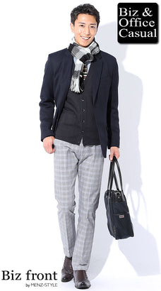 ブロックチェックマフラーのコーデ例