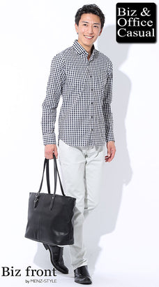 ギンガムチェック着丈短めシャツのコーデ例