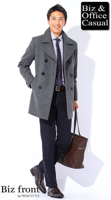 60代男性に似合うPコートコーディネート例