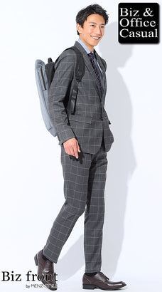 こげ茶ベルト×グレースーツコーデ例 メンズ カジュアル