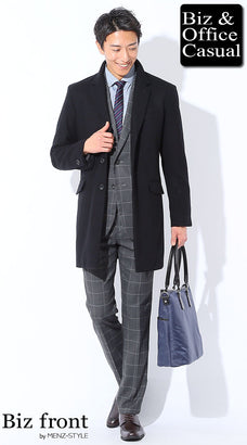 スーツとコートの秋冬の通勤服コーデ例