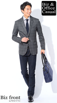 グレーウインドウペン柄テーラードジャケットのコーデ例