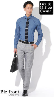 グレンチェックパンツとシャツのコーディネート例