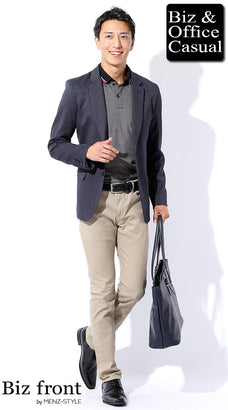 クールビズのポロシャツに合うテーラードジャケットコーデ例