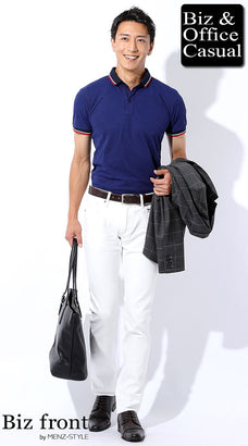 ポロシャツのタックイン・タックアウトコーデ例