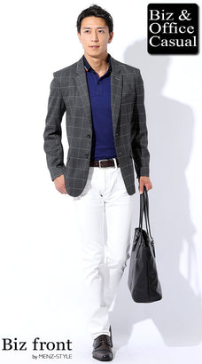 クールビズのポロシャツに合うテーラードジャケットコーデ例