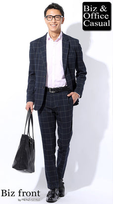 黒ベルト×ネイビースーツコーデ例 メンズ 上品 スーツコーデ