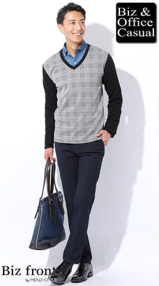 シャツとニットセーターのコーデ例